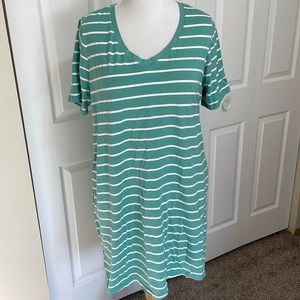 Terra Sky Women’s 0X Green + White Striped Midi Dress w/ Pockets